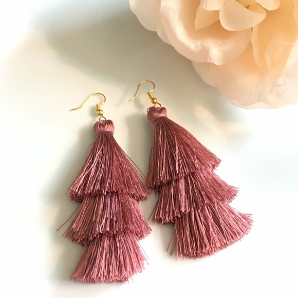Jewelry - Tiered Tassel Drop Dusty Rose Dangle Earrings